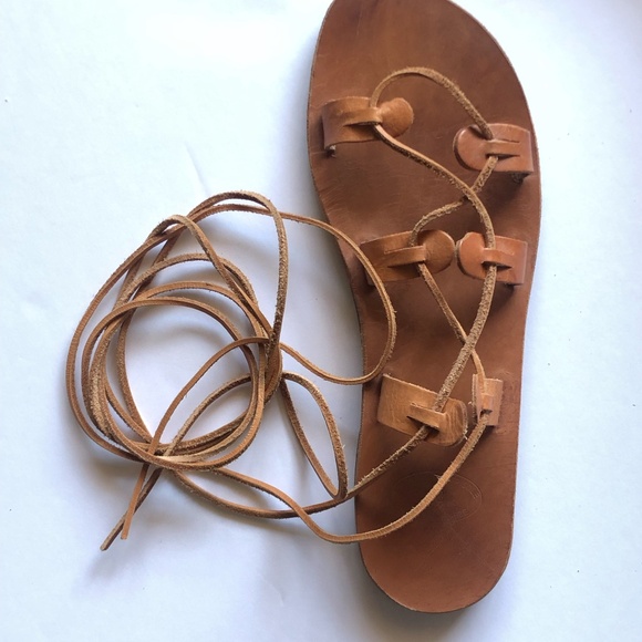 Almost new Leather Handmade Greek Gladiator lace up sandals - Picture 2 of 7